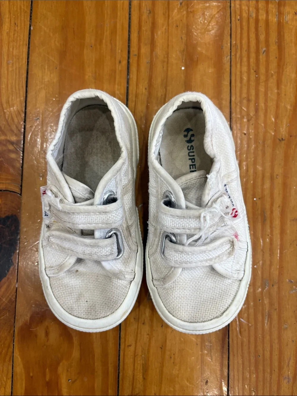 Superga Kids White Canvas Hook-and-Loop Sneakers